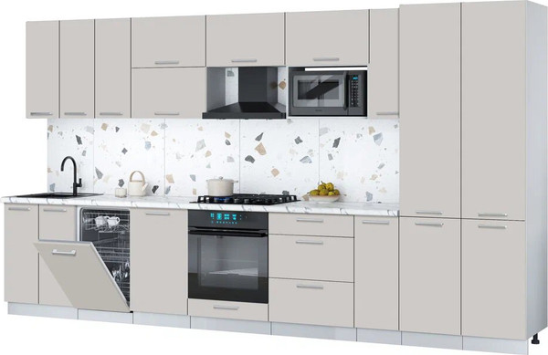 Изображение товара Кухонный гарнитур Интерлиния Мила Gloss 3.8-ПМ4 (кашемир/кашемир/белый гранит)