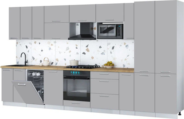 Изображение товара Кухонный гарнитур Интерлиния Мила Gloss 3.8-ПМ4 (грей/грей/дуб бунратти)