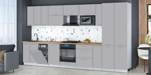 Изображение товара Кухонный гарнитур Интерлиния Мила Gloss 3.8-ПМ4 (грей/грей/дуб бунратти)