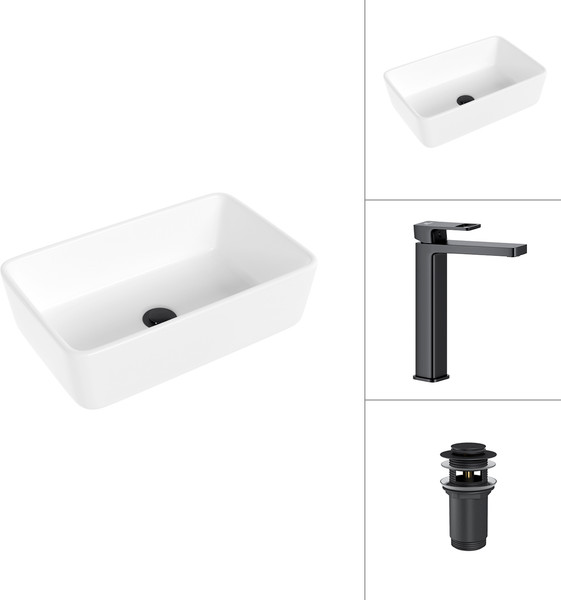 Изображение товара Умывальник со смесителем Lauter 21674A + Cascade 21СК0655BS с донным клапаном 21190B (черный матовый)