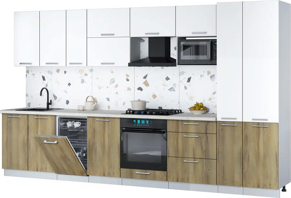 Изображение товара Кухонный гарнитур Интерлиния Мила Gloss 3.6-ПМ4 (дуб вотан/белый/опал светлый)