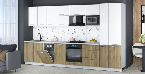 Изображение товара Кухонный гарнитур Интерлиния Мила Gloss 3.6-ПМ4 (дуб вотан/белый/опал светлый)