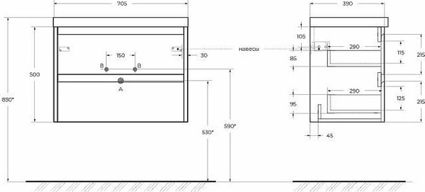 Изображение товара Тумба под умывальник BelBagno Kraft 39-700/390-2C-SO-GSO