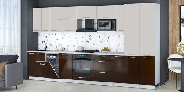 Изображение товара Кухонный гарнитур Интерлиния Мила Gloss 3.8-ПМ4 (шоколад глянец/кашемир/серый каспий)