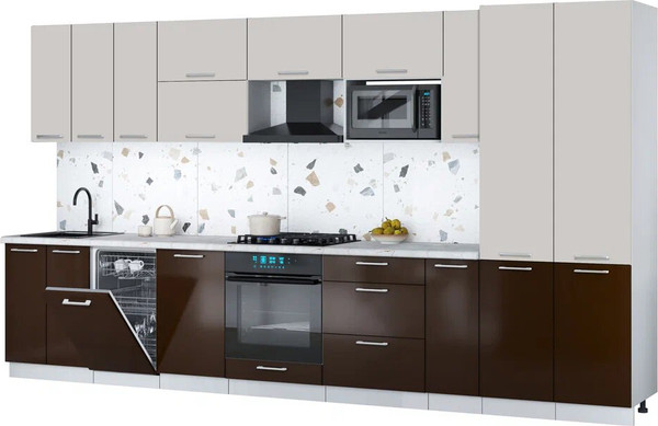 Изображение товара Кухонный гарнитур Интерлиния Мила Gloss 3.8-ПМ4 (шоколад глянец/кашемир/серый каспий)