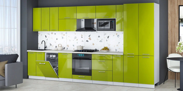 Изображение товара Кухонный гарнитур Интерлиния Мила Gloss 3.8-ПМ4 (яблоко глянец/яблоко глянец/опал светлый)