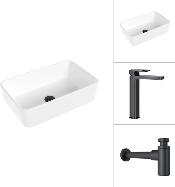 Изображение товара Умывальник со смесителем Lauter 21674A + Cascade 21СК0655BS с сифоном 21635B (черный матовый)