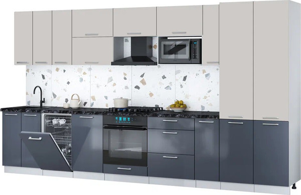 Изображение товара Кухонный гарнитур Интерлиния Мила Gloss 3.8-ПМ4 (асфальт глянец/кашемир/кастилло темный)