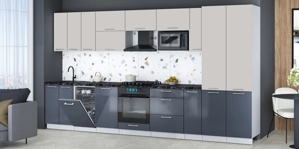 Изображение товара Кухонный гарнитур Интерлиния Мила Gloss 3.8-ПМ4 (асфальт глянец/кашемир/кастилло темный)