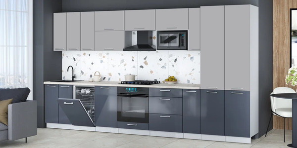 Изображение товара Кухонный гарнитур Интерлиния Мила Gloss 3.8-ПМ4 (асфальт глянец/грей/бискайская сосна)