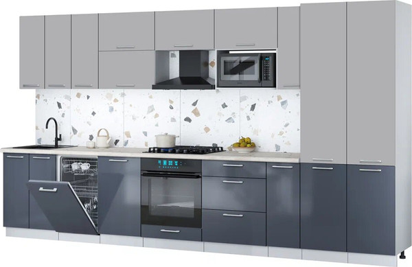 Изображение товара Кухонный гарнитур Интерлиния Мила Gloss 3.8-ПМ4 (асфальт глянец/грей/бискайская сосна)