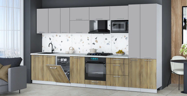 Изображение товара Кухонный гарнитур Интерлиния Мила Gloss 3.6-ПМ4 (дуб вотан/грей/серый каспий)