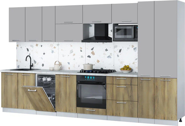 Изображение товара Кухонный гарнитур Интерлиния Мила Gloss 3.6-ПМ4 (дуб вотан/грей/серый каспий)