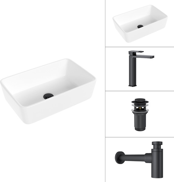 Изображение товара Умывальник со смесителем Lauter 21674A + Cascade 21СК0655BS + сифон 21635B + дон.клапан 21190B (черный матовый)
