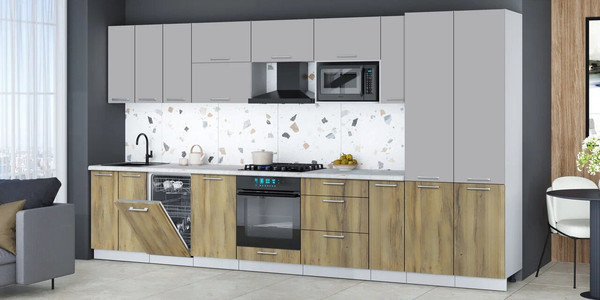 Изображение товара Кухонный гарнитур Интерлиния Мила Gloss 3.8-ПМ4 (дуб вотан/грей/серый каспий)