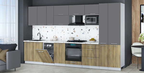 Изображение товара Кухонный гарнитур Интерлиния Мила Gloss 3.6-ПМ4 (дуб вотан/серый/белый гранит)