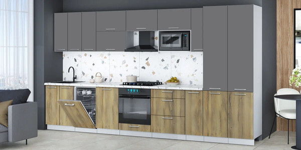 Изображение товара Кухонный гарнитур Интерлиния Мила Gloss 3.8-ПМ4 (дуб вотан/серый/белый гранит)