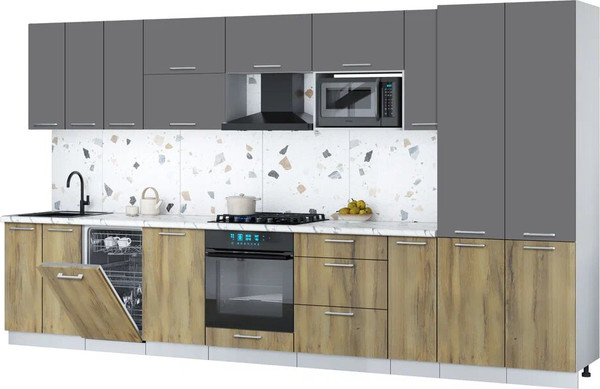 Изображение товара Кухонный гарнитур Интерлиния Мила Gloss 3.8-ПМ4 (дуб вотан/серый/белый гранит)