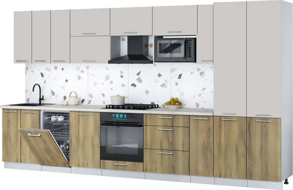 Изображение товара Кухонный гарнитур Интерлиния Мила Gloss 3.8-ПМ4 (дуб вотан/кашемир/бискайская сосна)