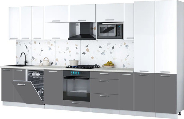 Изображение товара Кухонный гарнитур Интерлиния Мила Gloss 3.8-ПМ4 (серый/белый/опал светлый)
