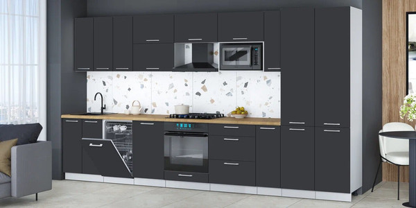 Изображение товара Кухонный гарнитур Интерлиния Мила Gloss 3.8-ПМ4 (пепел/пепел/дуб бунратти)