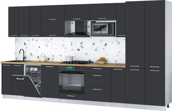 Изображение товара Кухонный гарнитур Интерлиния Мила Gloss 3.8-ПМ4 (пепел/пепел/дуб бунратти)