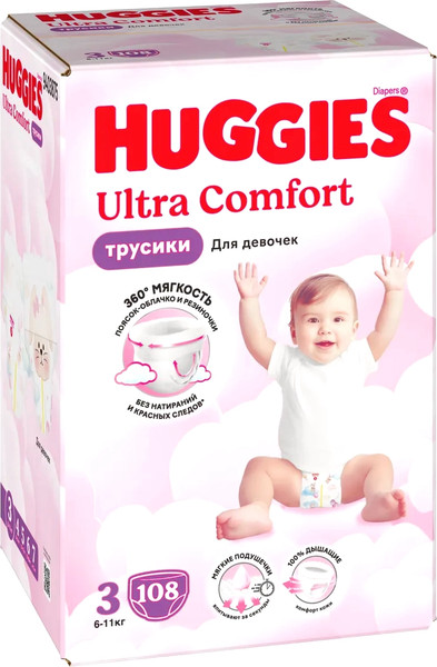 Изображение товара Подгузники-трусики детские Huggies Ultra Comfort Box 3 Girl (108шт)