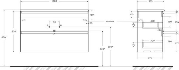 Изображение товара Тумба под умывальник BelBagno UNO-MINI-1000-2C-SO-GSO