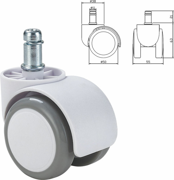 Изображение товара Комплект колес мебельных Brabix Для кресла d11 / 533085 (5шт, белый)