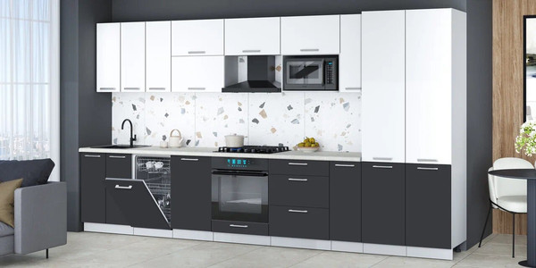 Изображение товара Кухонный гарнитур Интерлиния Мила Gloss 3.8-ПМ4 (пепел/белый/опал светлый)