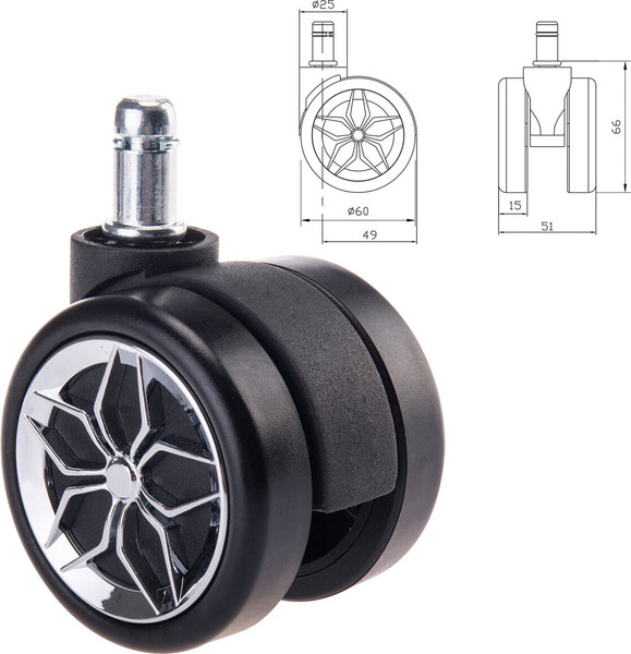 Изображение товара Комплект колес мебельных Brabix Для кресла d11 / 533088 (5шт, черный/хром)
