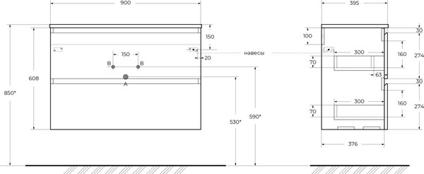 Изображение товара Тумба под умывальник BelBagno UNO-MINI-900-2C-SO-GSO