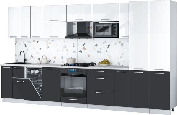 Изображение товара Кухонный гарнитур Интерлиния Мила Gloss 3.8-ПМ4 (пепел/белый глянец/серый каспий)