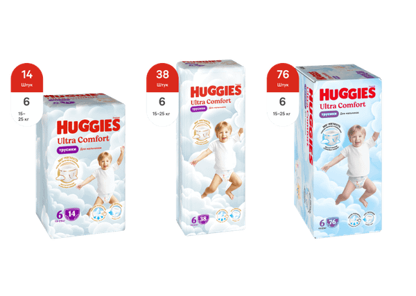 Изображение товара Подгузники-трусики детские Huggies Ultra Comfort Box 6 Boy (76шт)