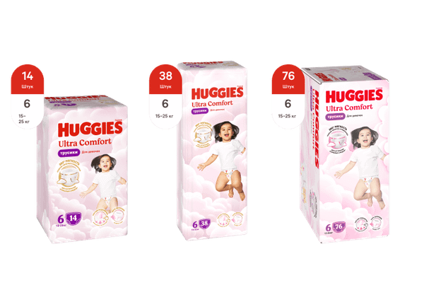 Изображение товара Подгузники-трусики детские Huggies Ultra Comfort Box 6 Girl (76шт)