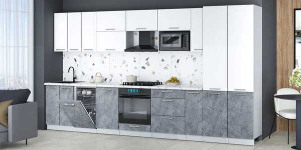 Изображение товара Кухонный гарнитур Интерлиния Мила Gloss 3.8-ПМ4 (керамика/белый/белый гранит)