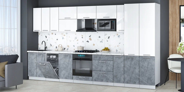 Изображение товара Кухонный гарнитур Интерлиния Мила Gloss 3.8-ПМ4 (керамика/белый глянец/белый гранит)