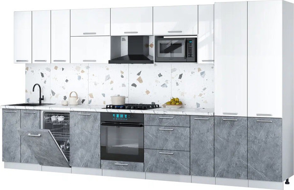 Изображение товара Кухонный гарнитур Интерлиния Мила Gloss 3.8-ПМ4 (керамика/белый глянец/белый гранит)