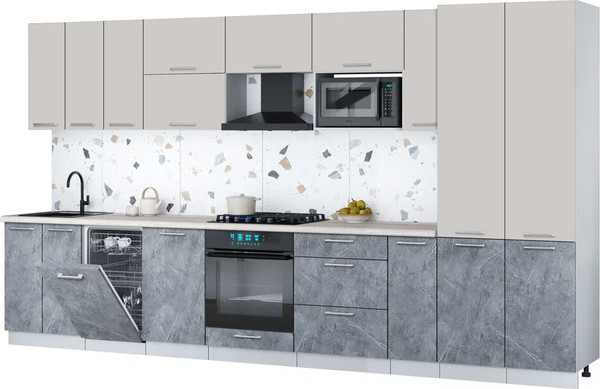Изображение товара Кухонный гарнитур Интерлиния Мила Gloss 3.8-ПМ4 (керамика/кашемир/травертин серый)
