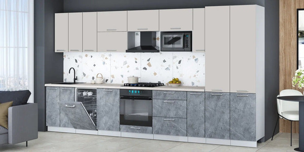 Изображение товара Кухонный гарнитур Интерлиния Мила Gloss 3.8-ПМ4 (керамика/кашемир/травертин серый)