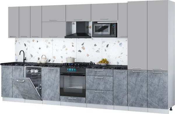 Изображение товара Кухонный гарнитур Интерлиния Мила Gloss 3.8-ПМ4 (керамика/грей/кастилло темный)