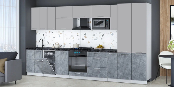 Изображение товара Кухонный гарнитур Интерлиния Мила Gloss 3.8-ПМ4 (керамика/грей/кастилло темный)