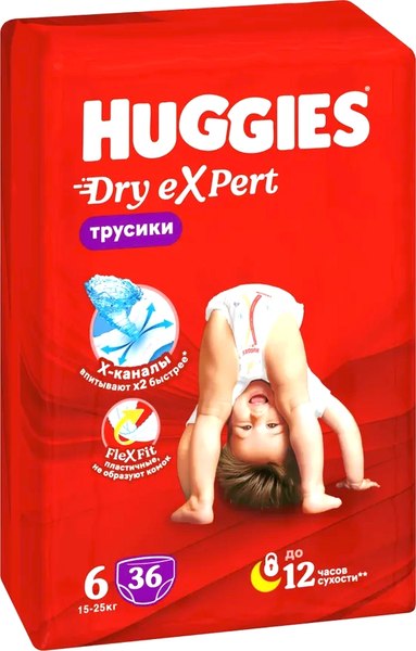 Изображение товара Подгузники-трусики детские Huggies Dry Expert Mega 6 (36шт)