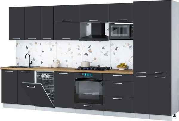 Изображение товара Кухонный гарнитур Интерлиния Мила Gloss 3.6-ПМ4 (пепел/пепел/дуб бунратти)