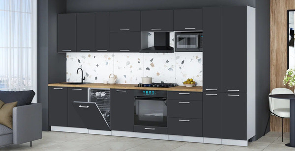 Изображение товара Кухонный гарнитур Интерлиния Мила Gloss 3.6-ПМ4 (пепел/пепел/дуб бунратти)