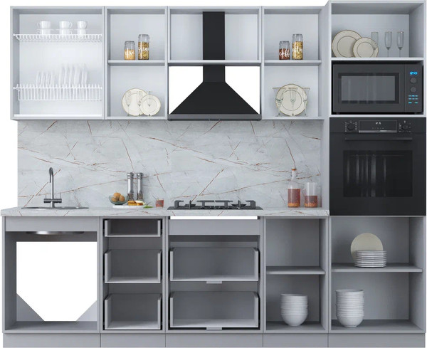 Изображение товара Кухонный гарнитур Интерлиния Мила Пластик 2.6 (туманный глянец/черный глянец/дуб бунратти)