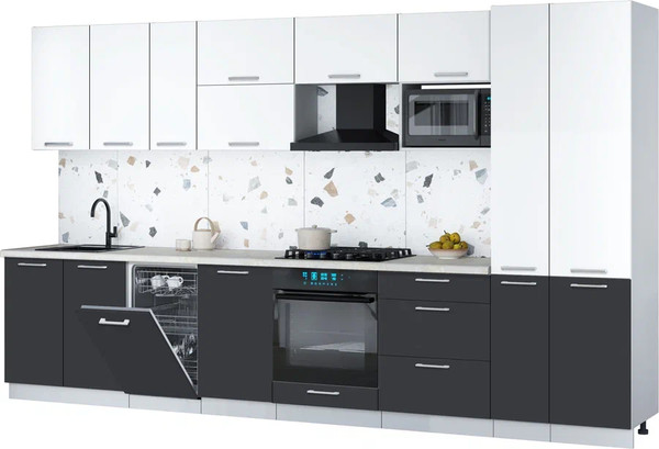 Изображение товара Кухонный гарнитур Интерлиния Мила Gloss 3.6-ПМ4 (пепел/белый/опал светлый)