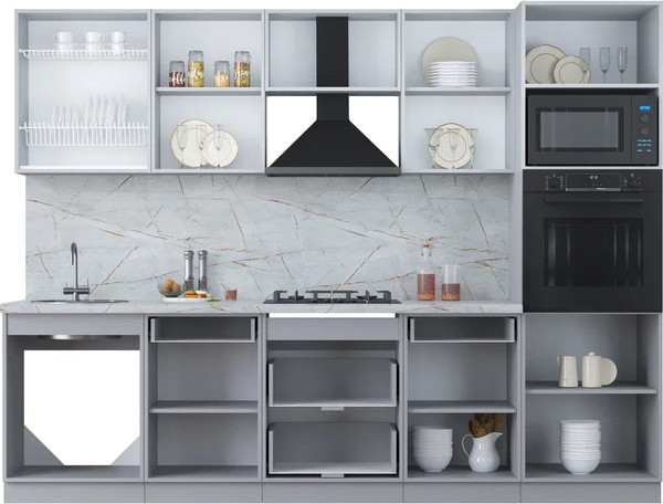 Изображение товара Кухонный гарнитур Интерлиния Мила Пластик 2.8 (туманный глянец/черный глянец/дуб бунратти)