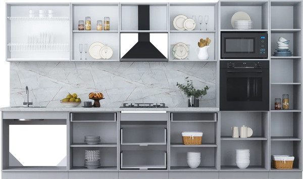 Изображение товара Кухонный гарнитур Интерлиния Мила Пластик 3.6 (туманный глянец/черный глянец/дуб бунратти)