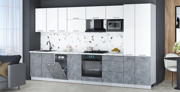 Изображение товара Кухонный гарнитур Интерлиния Мила Gloss 3.6-ПМ4 (керамика/белый/белый гранит)